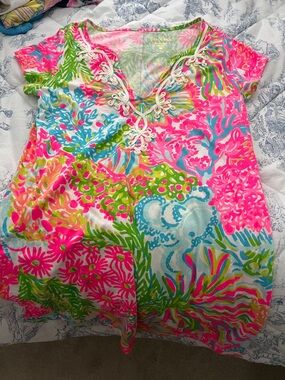Lilly Pulitzer Pink Green Blue Floral Lace-Up One-Piece